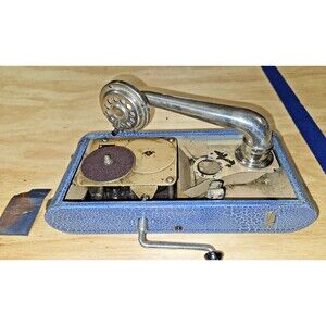 ANTIQUE Thorens Portable Phonograph Gramophone Record Player needles WORKS blue